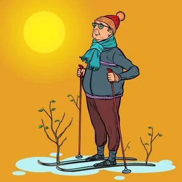 Skier man spring in the forest, sun Stock Illustration