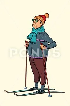 Skier middle-aged man, Hiking skiing Stock Illustration