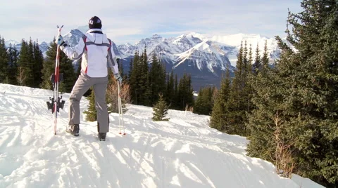 Skier on mountain slope Stock Footage 57815667