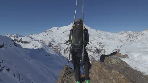 Skier on Mountain Top LookingOut Stock Footage 165624260