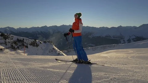 Skier in the mountains at dawn Stock Footage 71776982