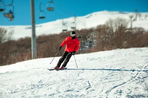 A skier in the mountains Stock Photos