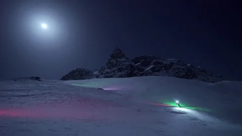 Skier at night Stock Footage 107124413