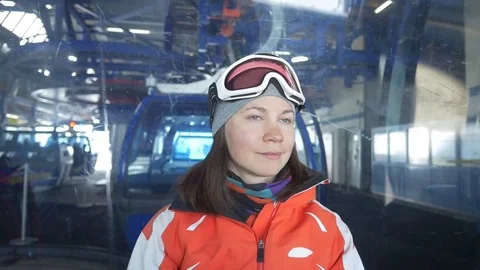 Skier passes cableway station Stock-Footage 83573880