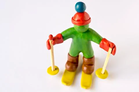 Skier from plasticine Stock-Fotos