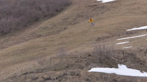 Skier Riding On Grass for fun 库存影片 56143512
