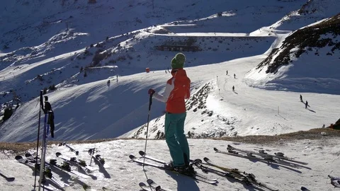 Skier on the ski slopes Stock Footage 71120989