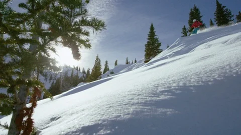 Skier skiing on the alpine mountain slope in winter Stock Footage 113266269