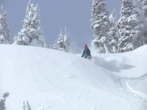 Skier skiing down powder Stock Footage 6718649