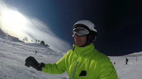 Skier skiing medium shot Stock Footage 45620050