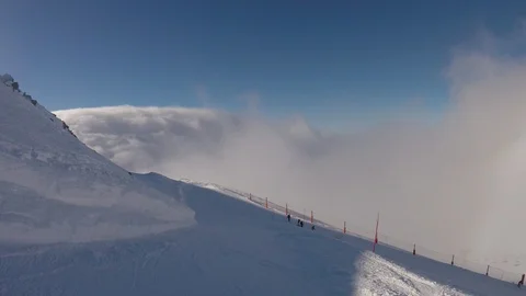 A skier skiing in mountains, action camera footage Stock Footage 90081683