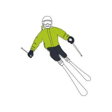 Skier, skiing. One continuous line art. Illustrazione stock