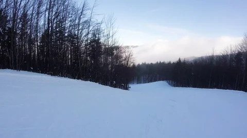 A skier skiing on the tracks in mountains, action camera footage Stock Footage 89685351
