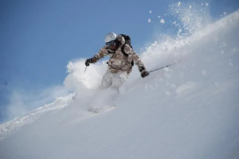 Skier in soft snow Foto stock