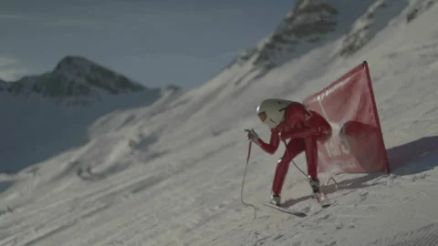 Skier in starting position ready to launch Stock Footage 346056084