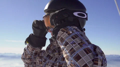 Skier Starts Skiing Down The Slope. Slow Motion. Stock-Footage 34518315