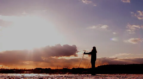 Skier at sunset Video stock 22475704