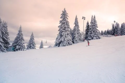 Skier in a sunset setting. Stock Photos