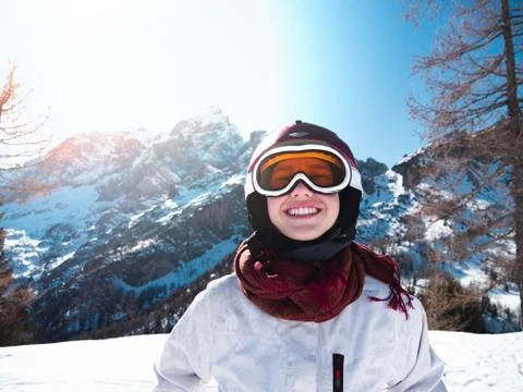 Skier teenage girl smiling Stock Photos