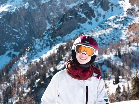 Skier teenage girl smiling Stock Photos