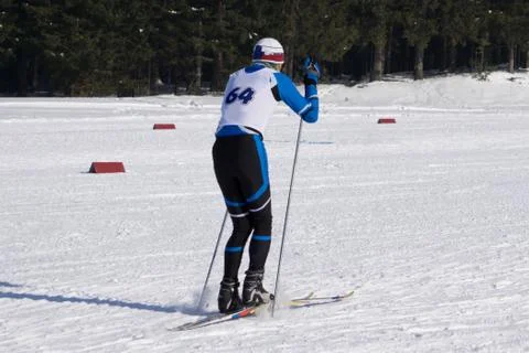 The skier took the second place in the qualifying competition. Stock Photos