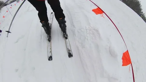 Skier Using T-bar Ski Tow Drag Lift POV Video stock 149827144