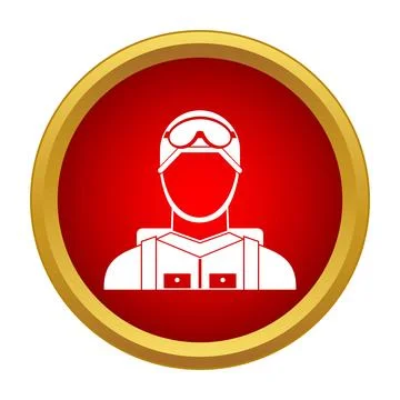 Skier vector icon with goggles in a red circle button Stock Illustration