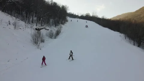 Skiers are skiing down the hill 1 Stock Footage 330805952