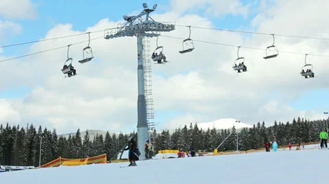 Skiers On Easy Track Timelapse Stock Footage 39146297