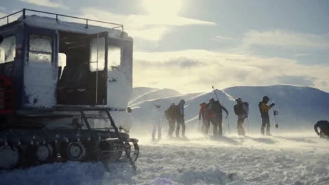 Skiers getting dressed and getting ready for skiing at the ski lift. Stock Footage 238629191