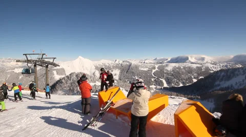 Skiers having a break Stock Footage 34918106