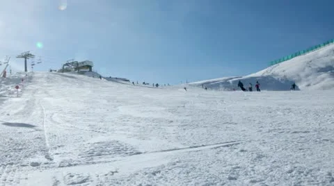 Skiers on a piste Stock Footage 10830837