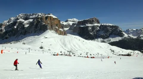Skiers on a piste Stock Footage 11136114