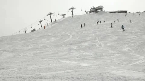 Skiers on a piste Stock Footage 11136143