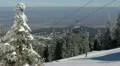 Skiers on Piste from Top of Mountain Breeze Background Winter Scene Blue Sky HD Footage