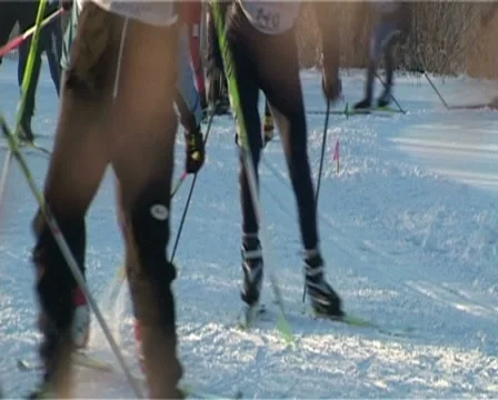 Skiers racing. Close-up Stock Footage 10750827