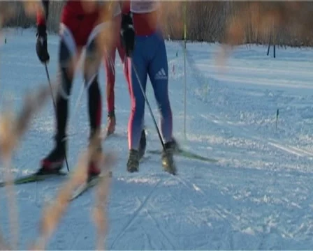 Skiers racing (Close-up) Stock Footage 10750829