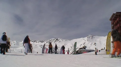 Skiers returning to Village Video stock 1020340