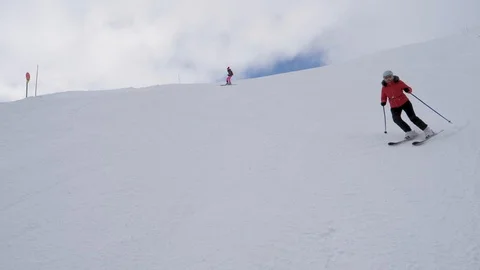Skiers Skiing On The Difficulty Mountain Downhill In Winter Ski Resort Stock Footage 91855196