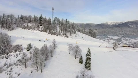 Skiers skiing in mountain Stock Footage 150354157