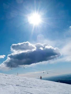 Skiers on the slopes of Mottarone, Stresa, Piedmont, Italy Stock Photos