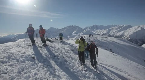 Skiers on the summit Stock Footage 46147915