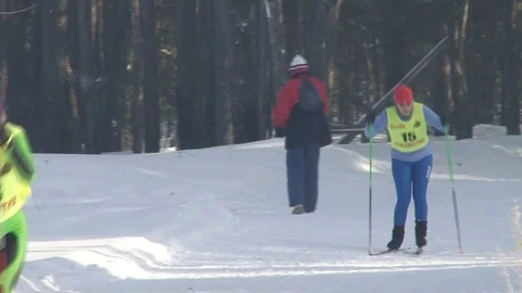 Skiers in tracksuits Stock Footage 103503362