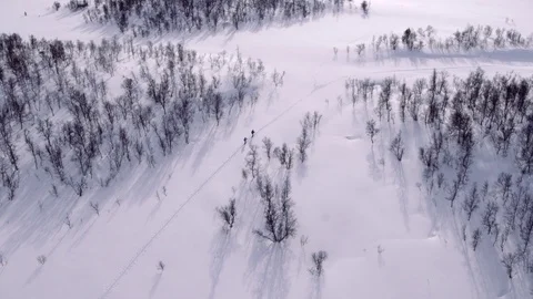 Skiers under the mountain Stock Footage 73058801
