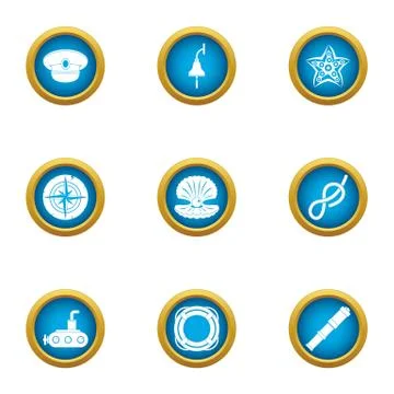 Skiff icons set, flat style Stock Illustration