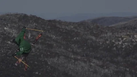 Skiier in dark green/black. Stock Footage 81882399