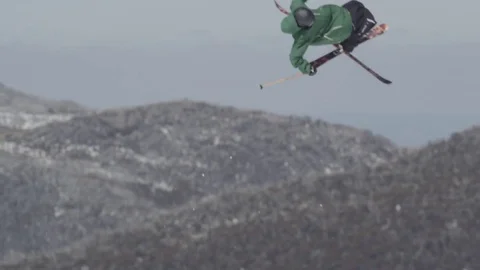 Skiier performing jump. Stock Footage
