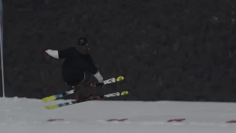 Skiier performs 4x aerial ski turns. Stock Footage 81882426