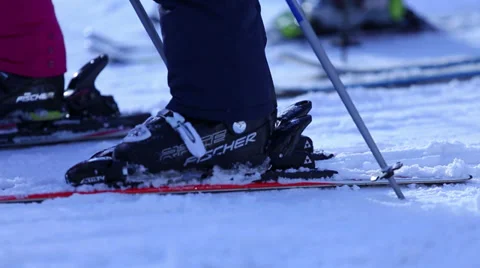 SKIIERS IN LINE FOR THE LIFT 스톡 동영상 34689633