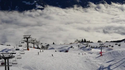 Skiing above the clouds Stock Footage 72381833